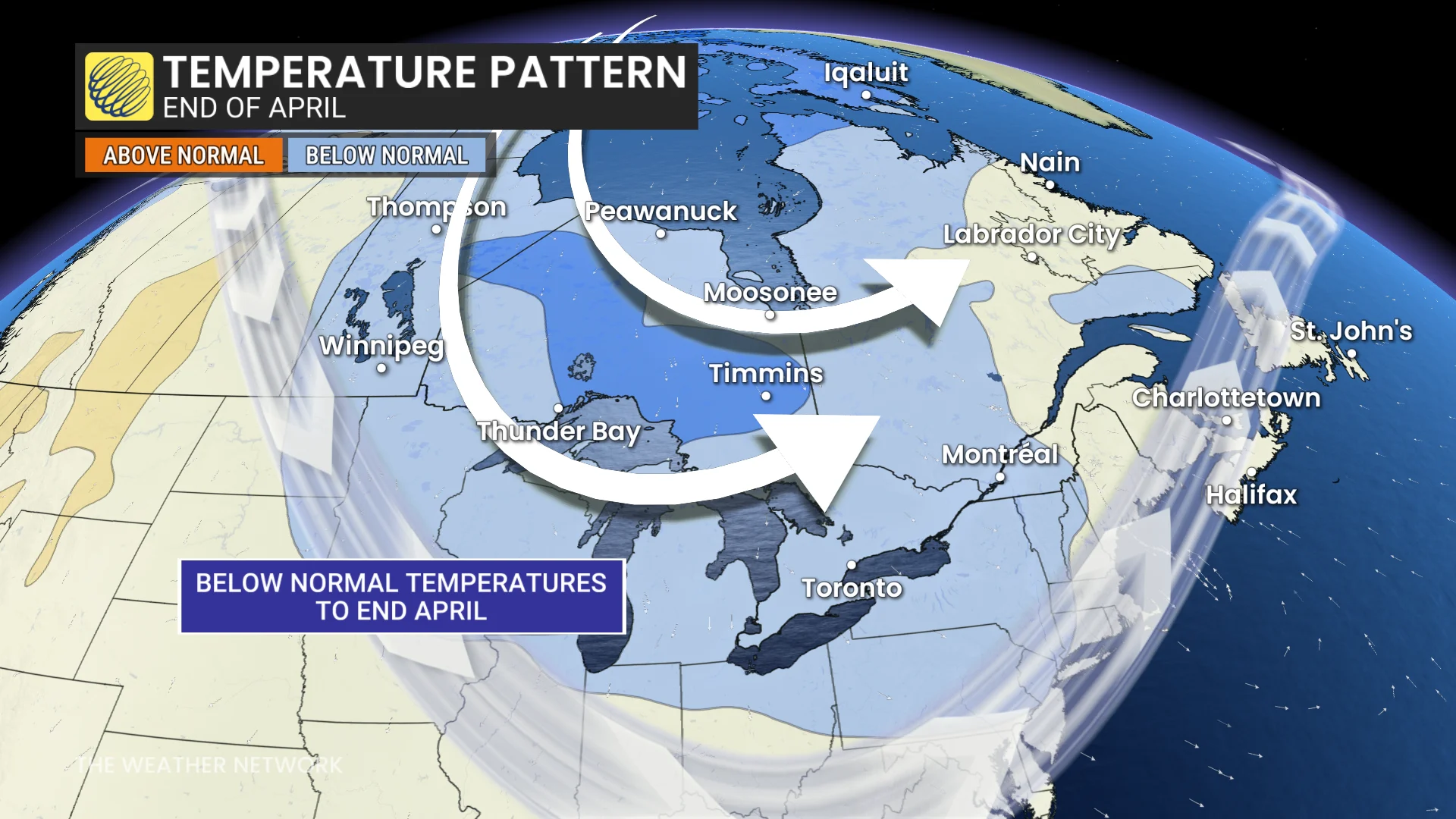Ontario temperature pattern end of April