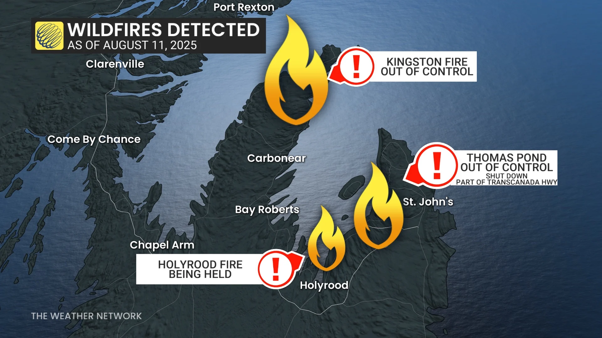 N.L. wildfires detected as of Aug. 11