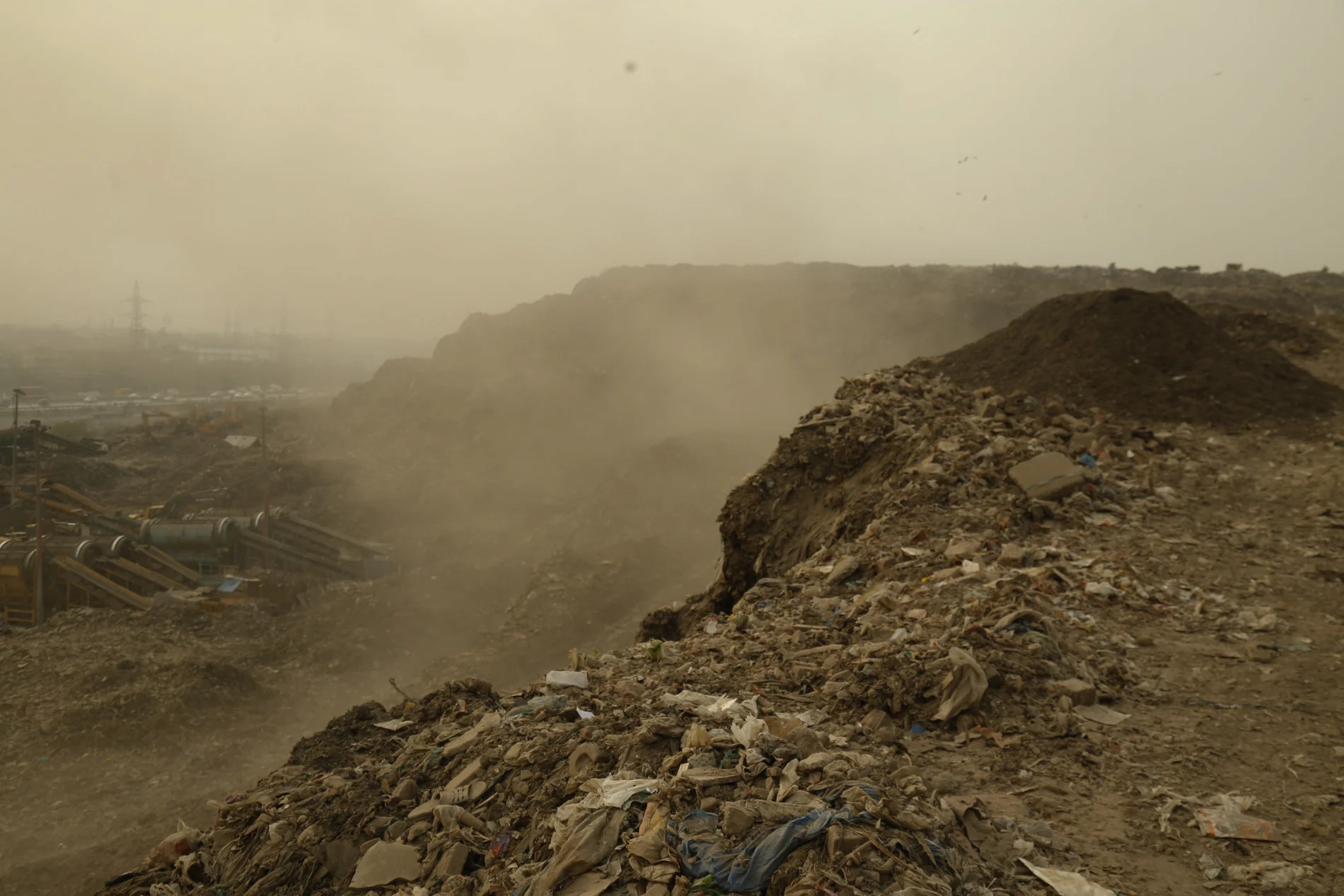 Bhalswa landfill in Delhi, India on May 3, 2022. The site has spread to more than 36 acres since 1994.(Reuters/ Haripriya Shaji/ Pacific Press/ Sipa USA)