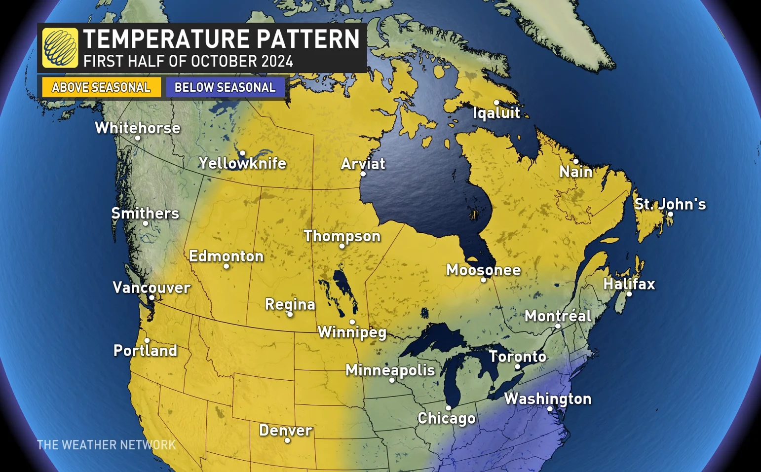 First half of October 2024 temperature pattern Canada