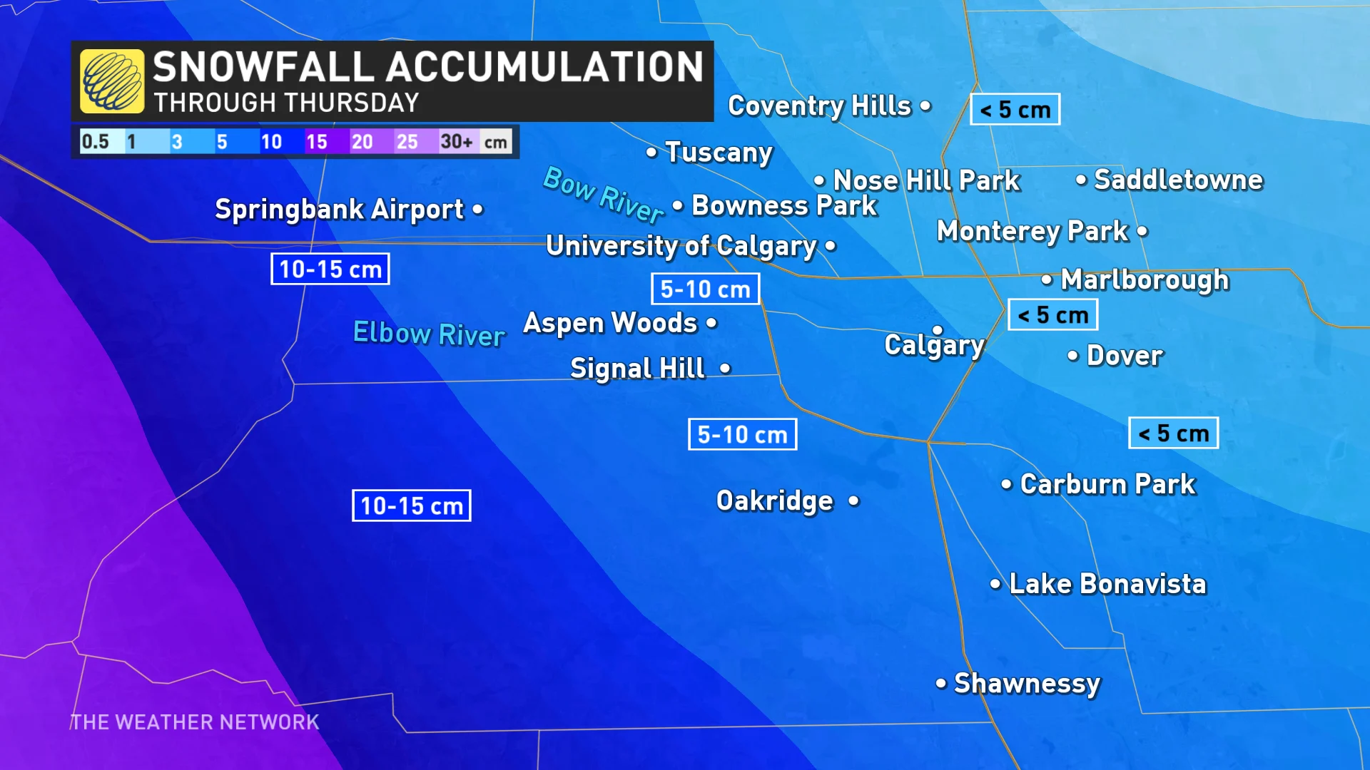 Snowfall map for Calgary vicinity _ April 15