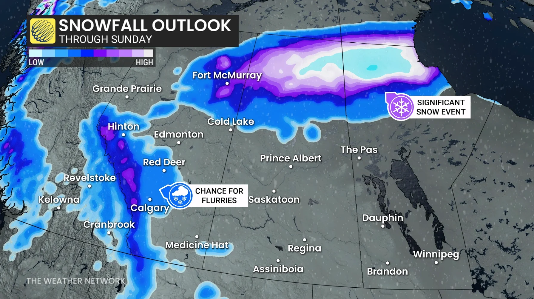 Prairies forecast snow totals through Sunday - Oct. 21, 2026