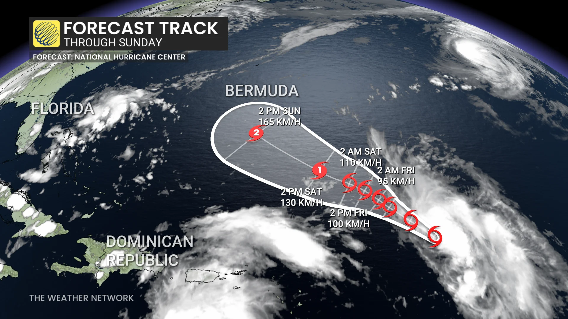 Tropical Storm Humberto forecast track through Sunday