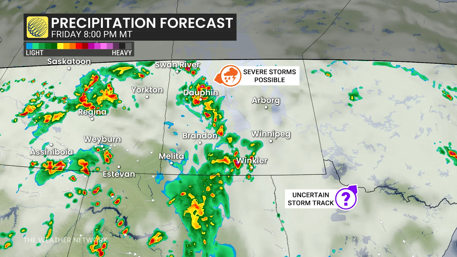 Saskatchewan/Manitoba forecast storms Friday 8 pm - Aug. 7, 2025