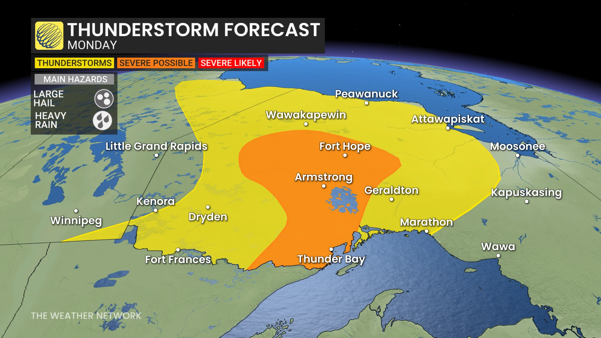 Northwestern Ontario Monday thunderstorm risk - May 25, 2026