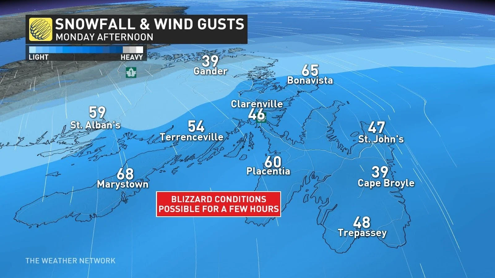 Avalon snowfall wind gusts