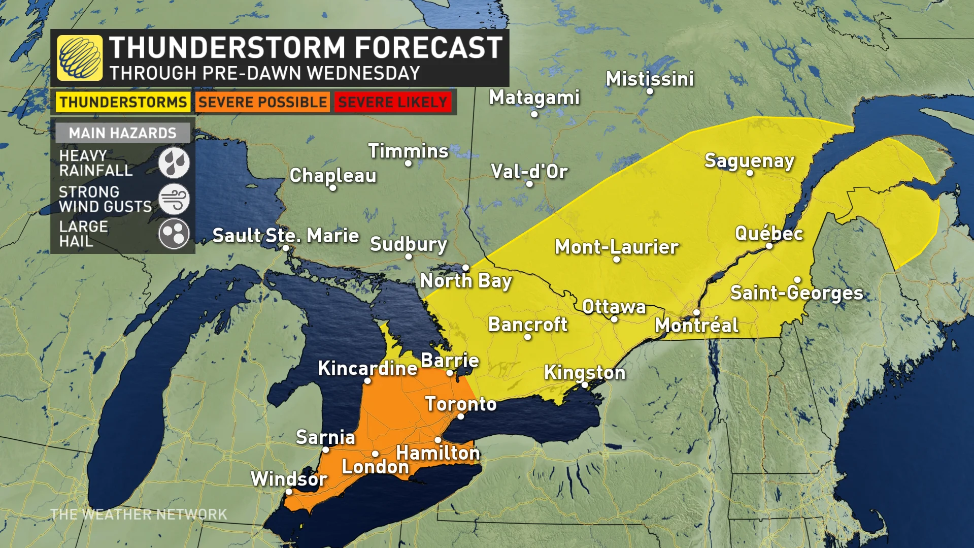 Ontario Tuesday overnight storm risk Aug 26 2024