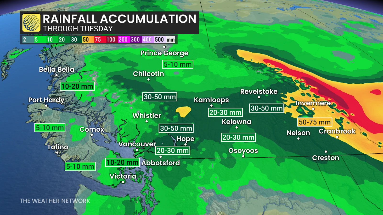 BC Rainfall through Tuesday
