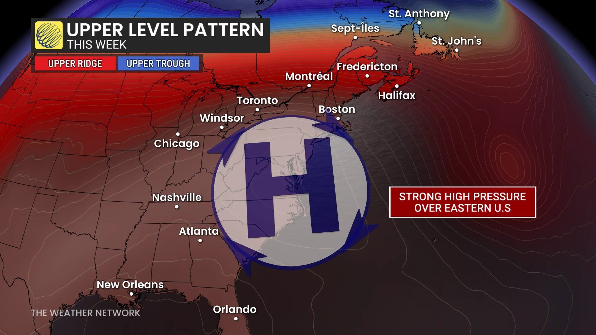 Upper-level pattern this week in Eastern Canada/U.S.