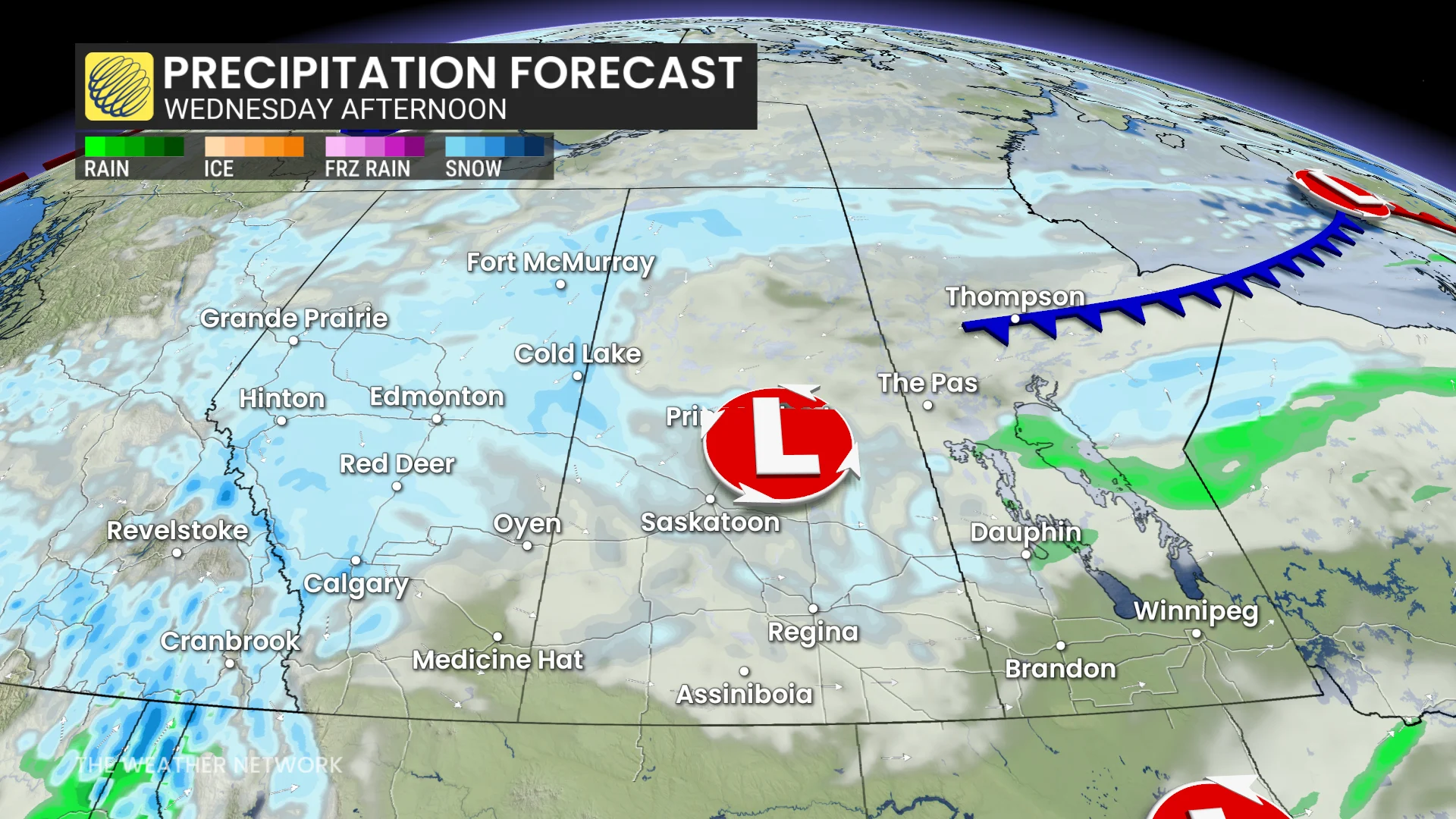 Prairies Wednesday afternoon forecast rain and snow - Oct. 26, 2026