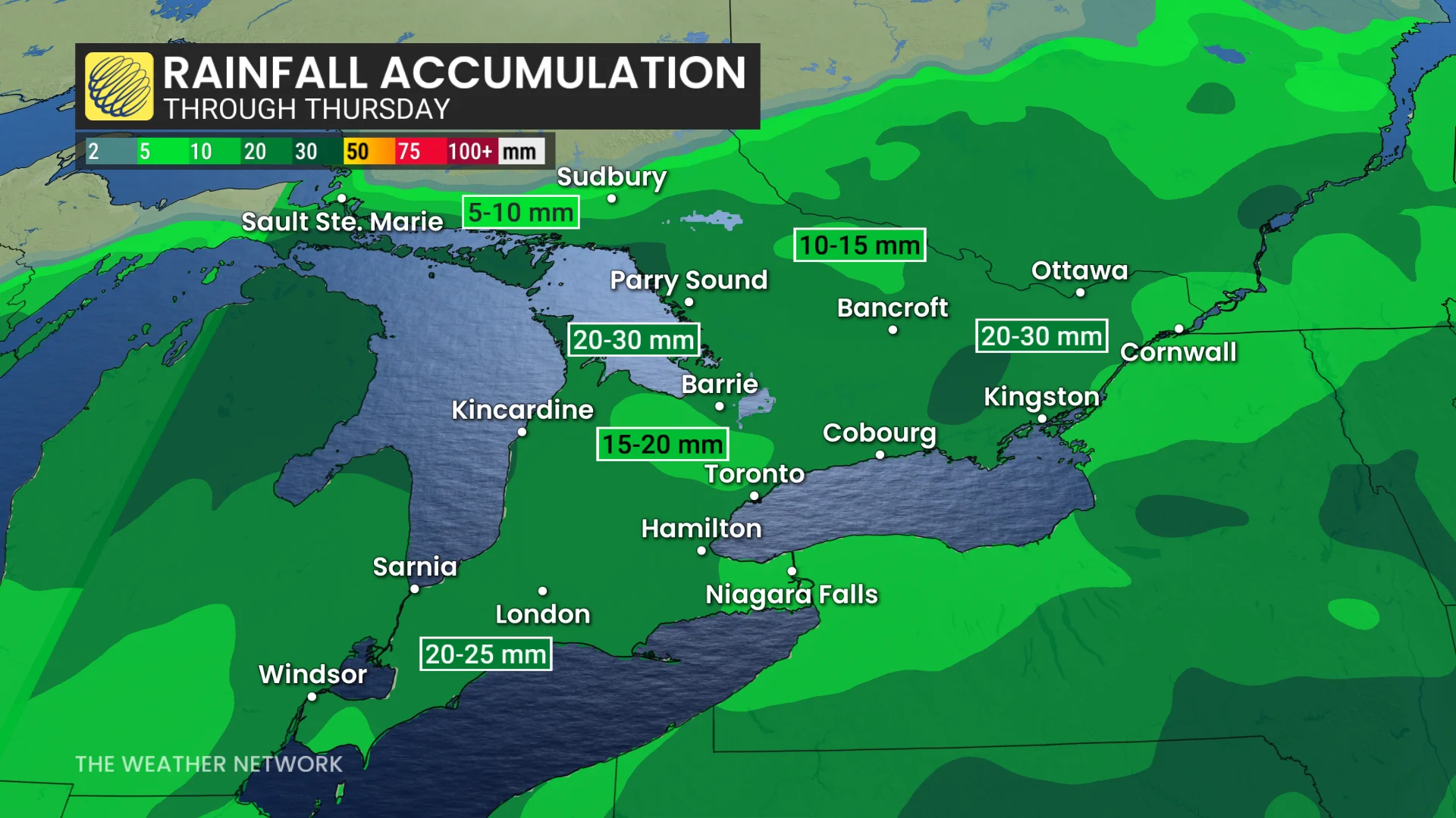 Ontario rainfall accumulation through Thursday