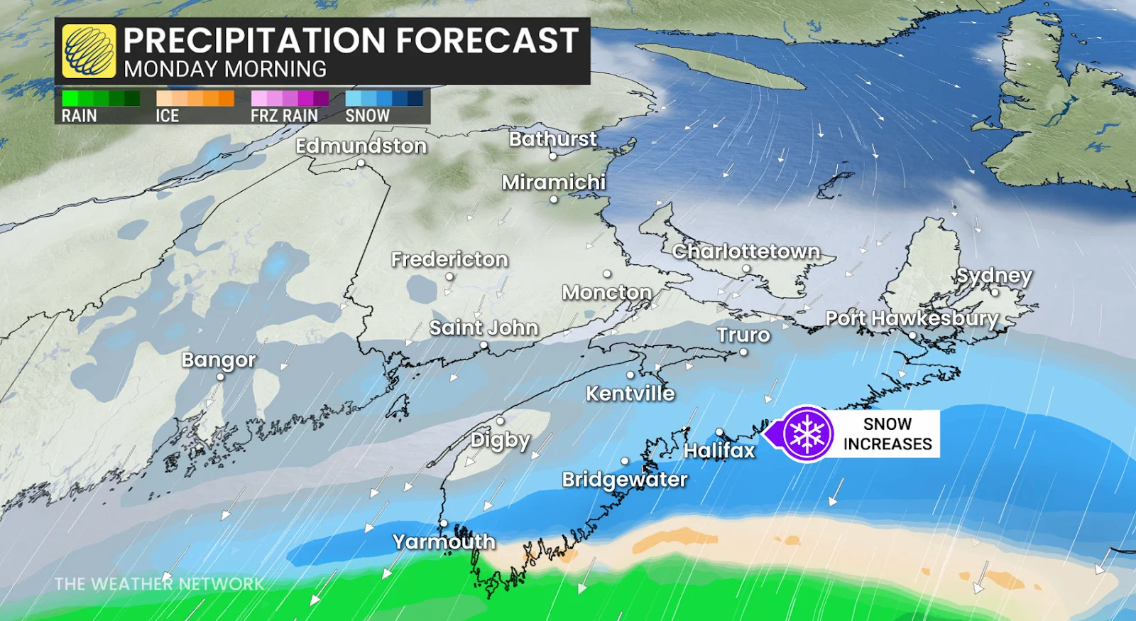 Maritimes precipitation Monday morning