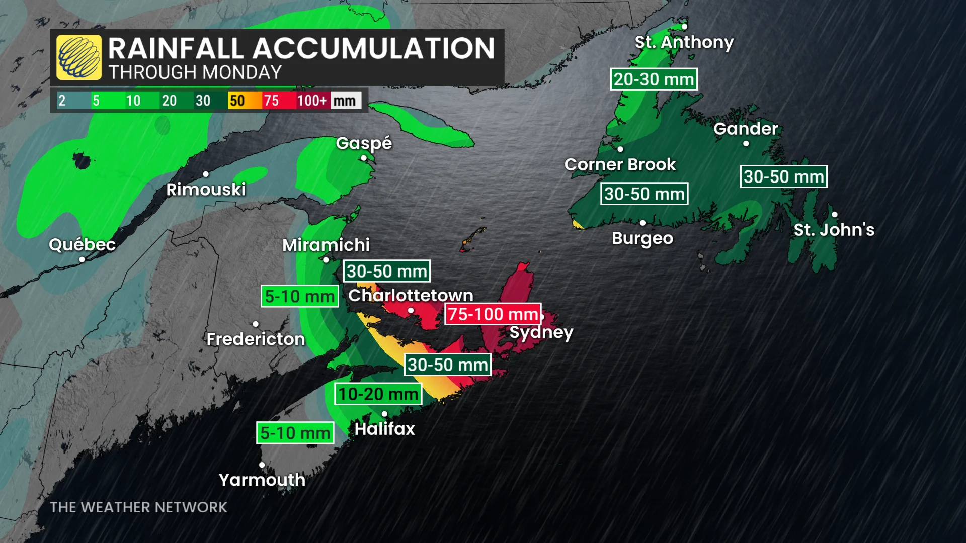 Atlantic Canada rainfall through Monday