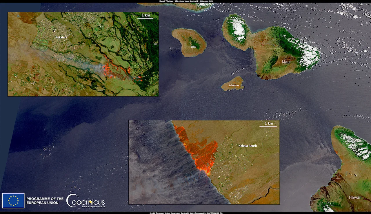 Hawaii Wildfires/UE/COPERNICUS SENTINEL-2/Publicado a través de Reuters