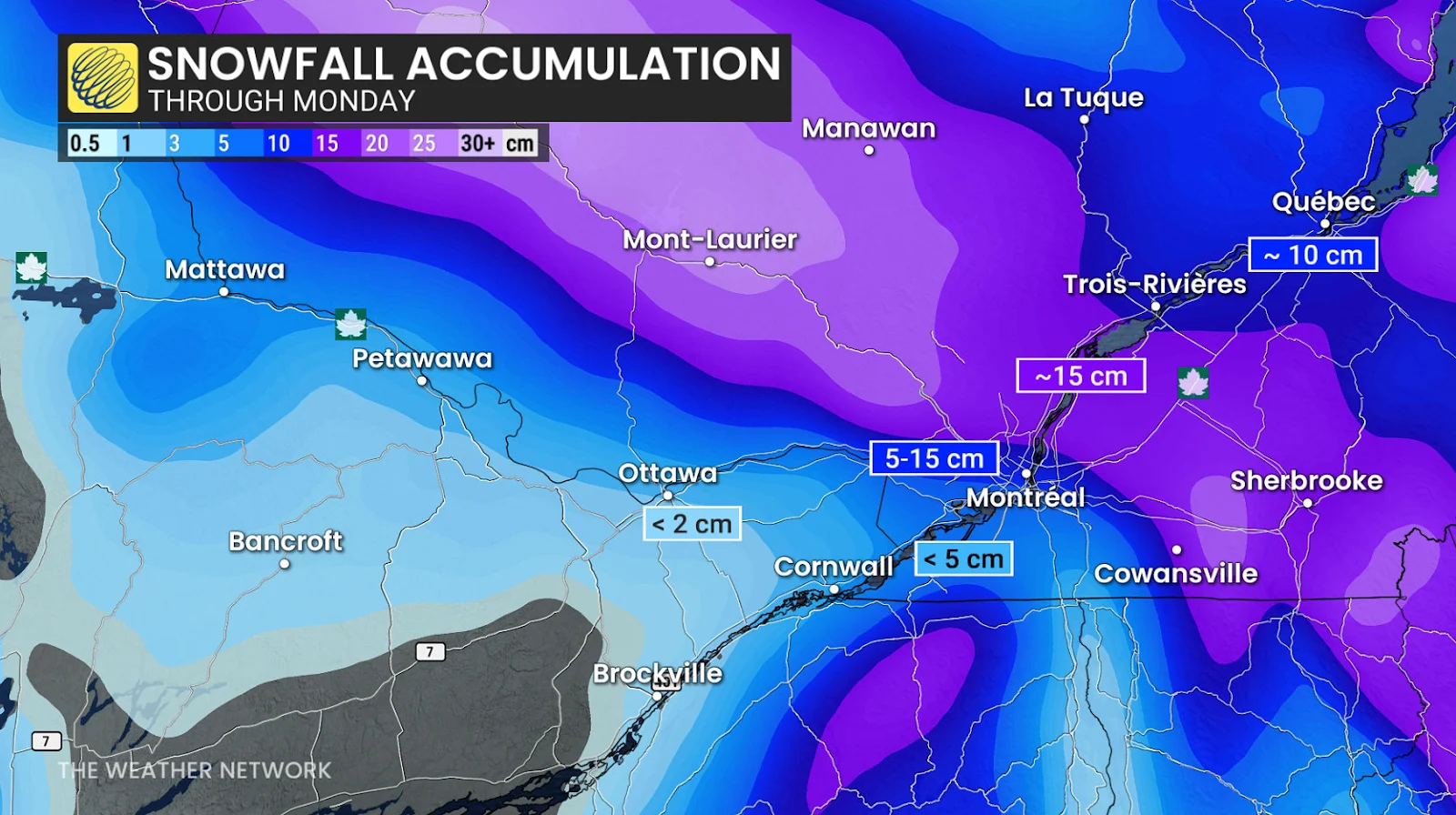 Ontario Quebec snow through Sunday