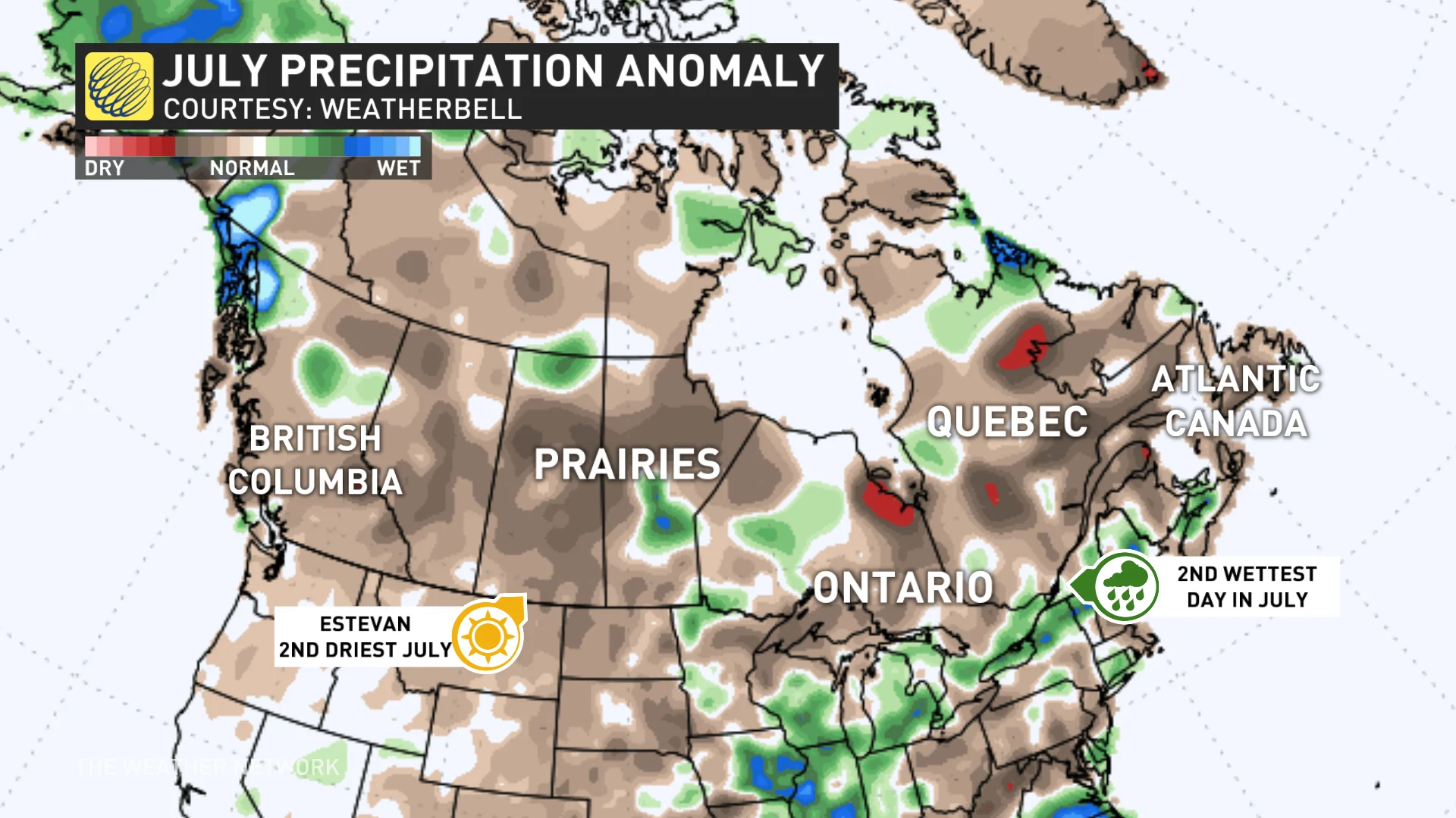 Canada precip anomaly July 2024