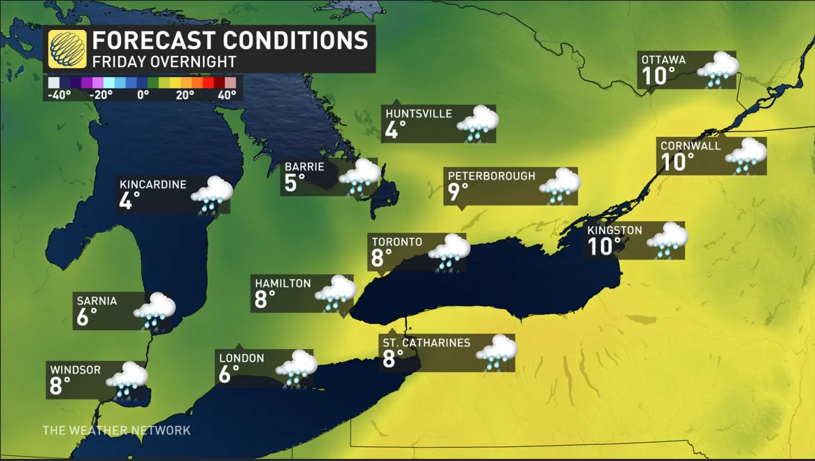 Baron - Friday overnight temperatures in southern Ontario - April 23