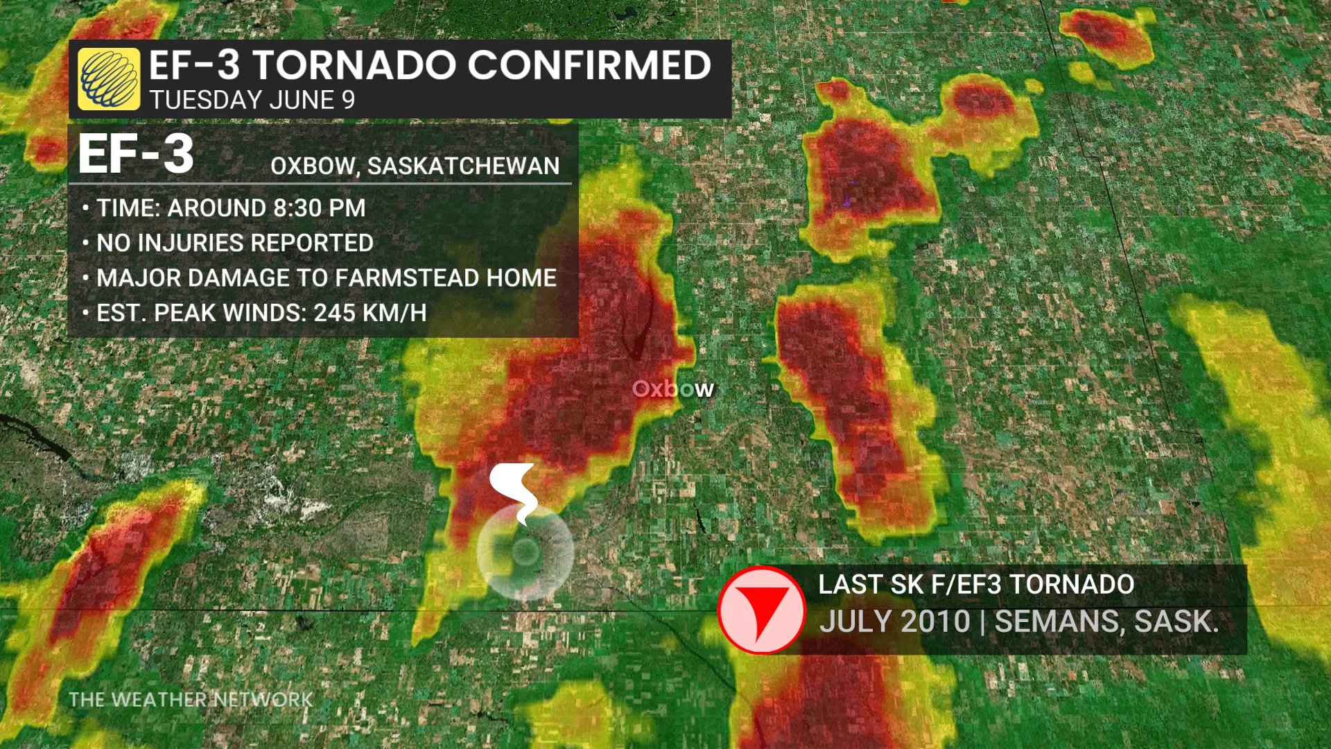 EF-3 near Oxbow, Sask., tornado June 9, 2026