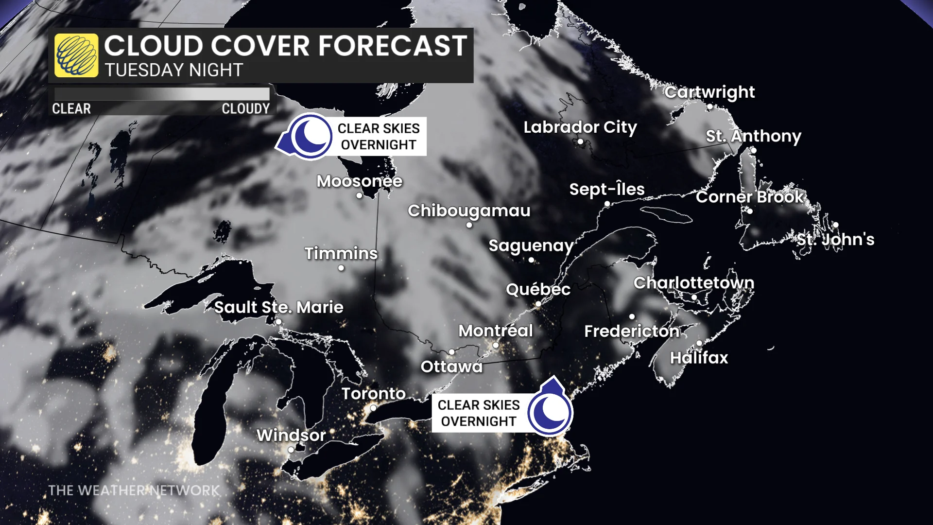 Eastern Canada cloud cover forecast Tuesday night