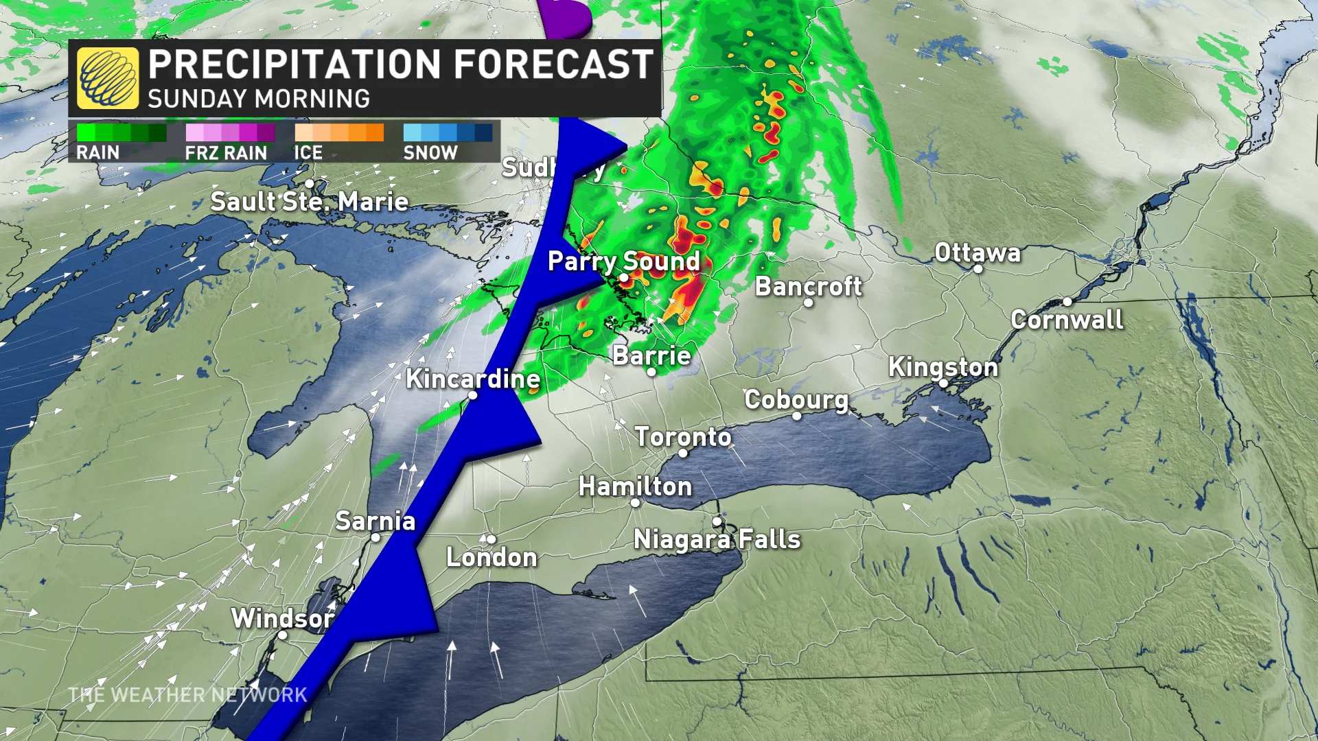 Ontario cold front timing_Sunday morning