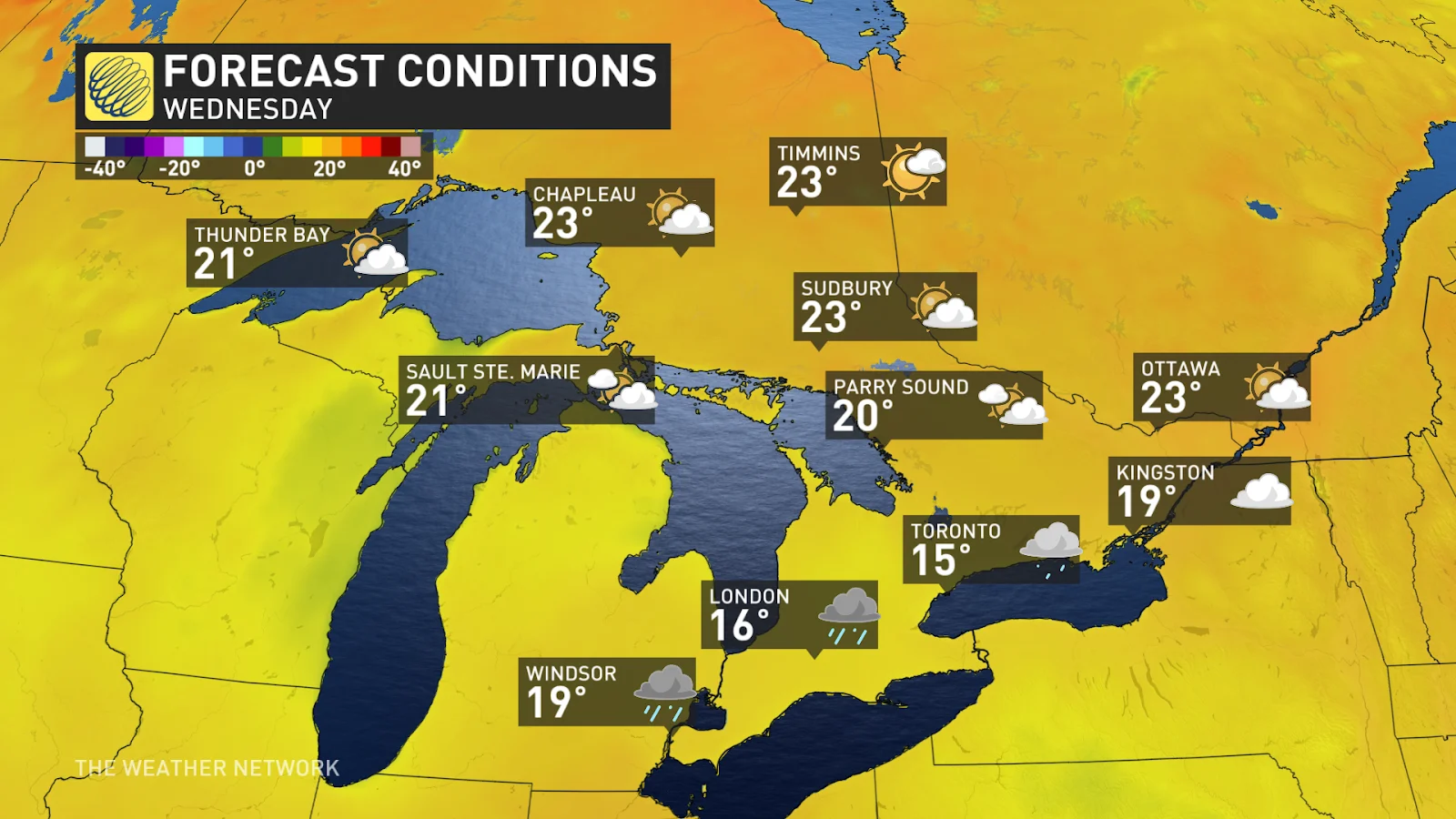Ontario forecast temperatures and conditions Wednesday - May 26, 2025