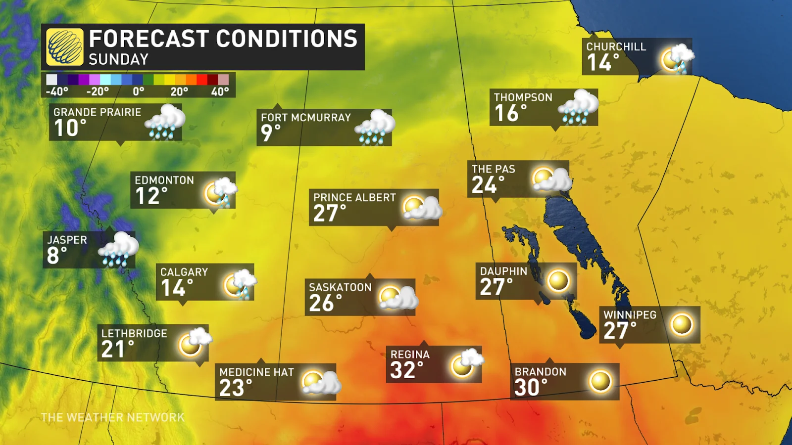 Prairies temperatures Sunday