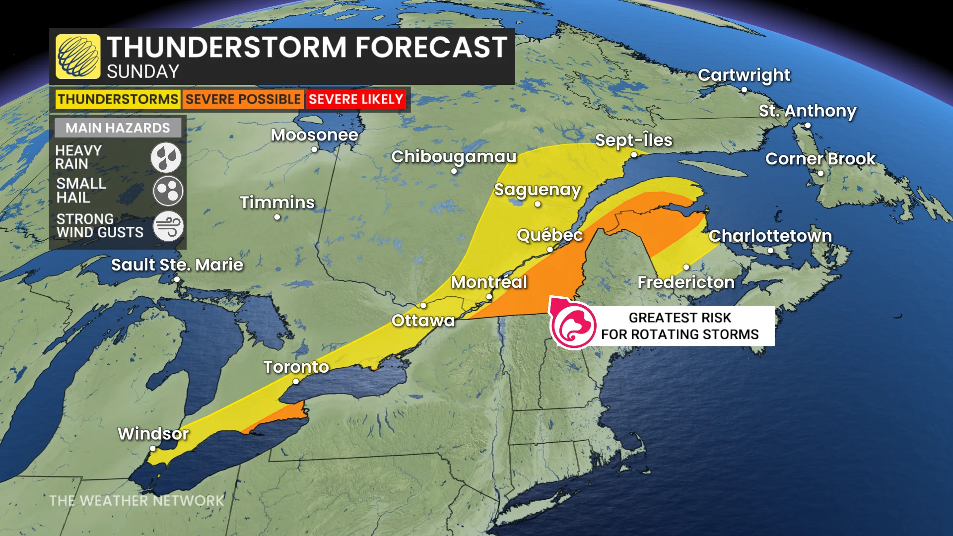 Ontario and Quebec Sunday severe storm risk - June 14, 2026