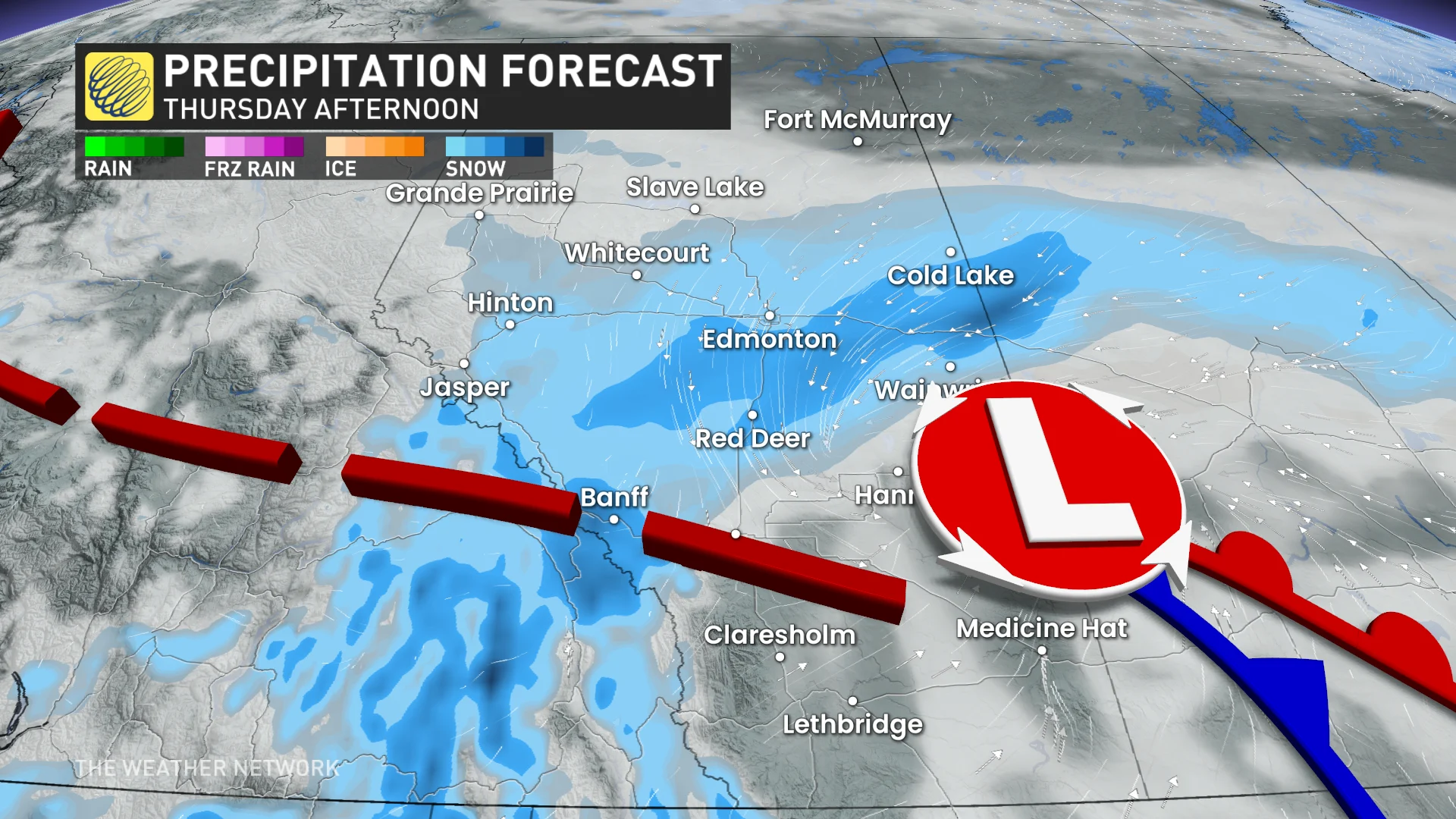 Baron - Alberta precipitation Thursday afternoon - Mar11