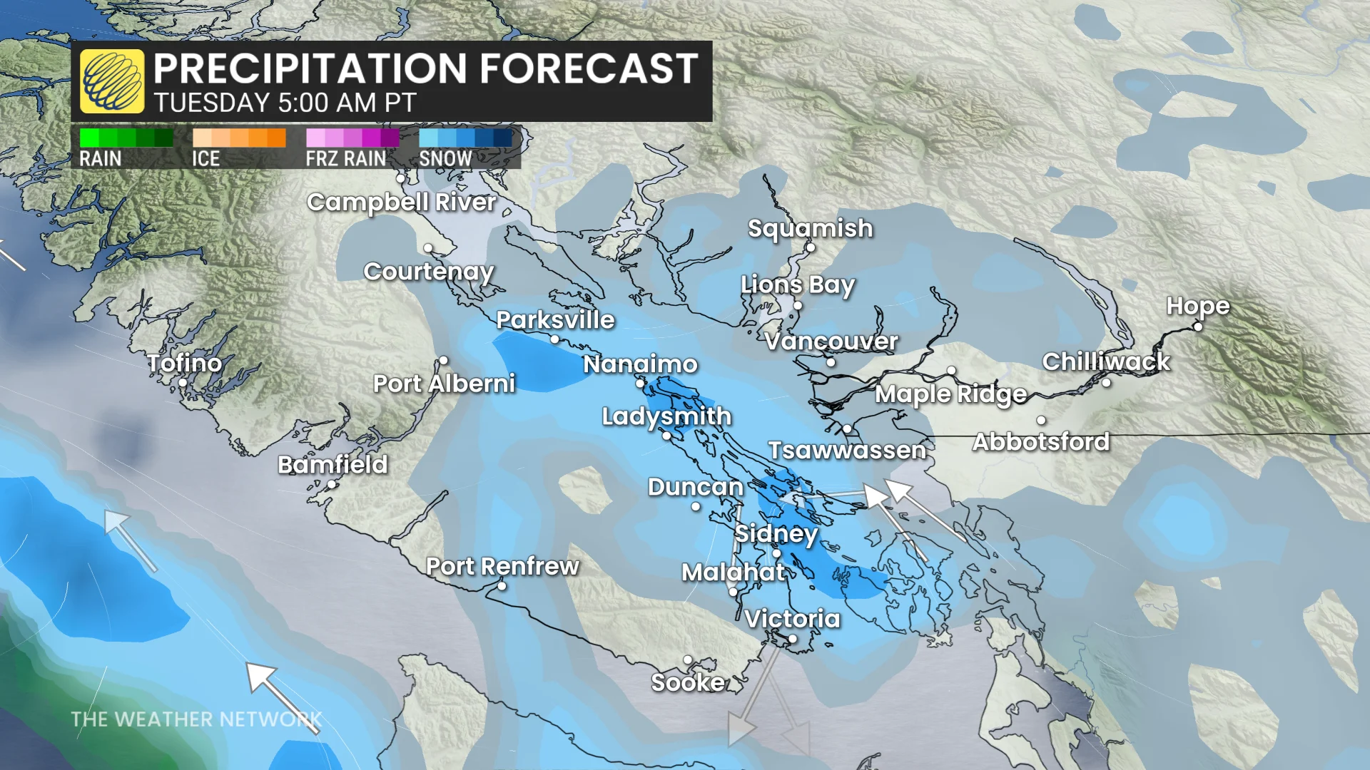B.C. precipitation forecast Tuesday 5 a.m. PT