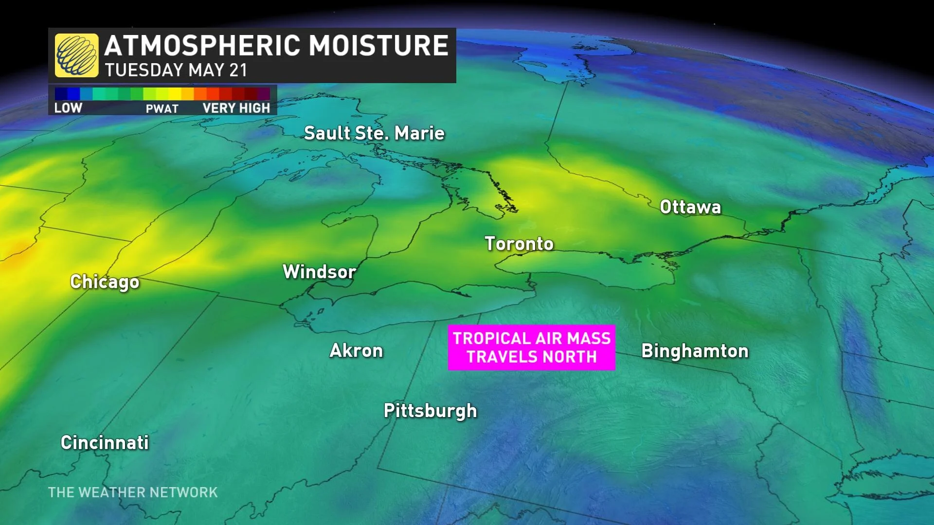 Ontario atmospheric moisture Tuesday, May 21 _ May 19