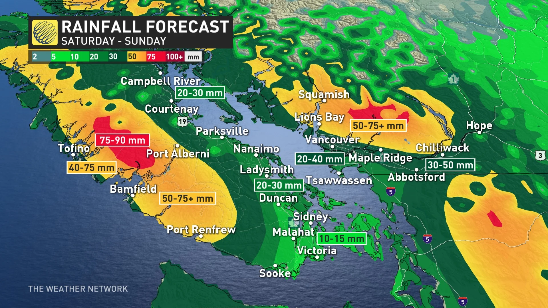 B.C. weekend rainfall totals forecast - Oct. 26, 2024