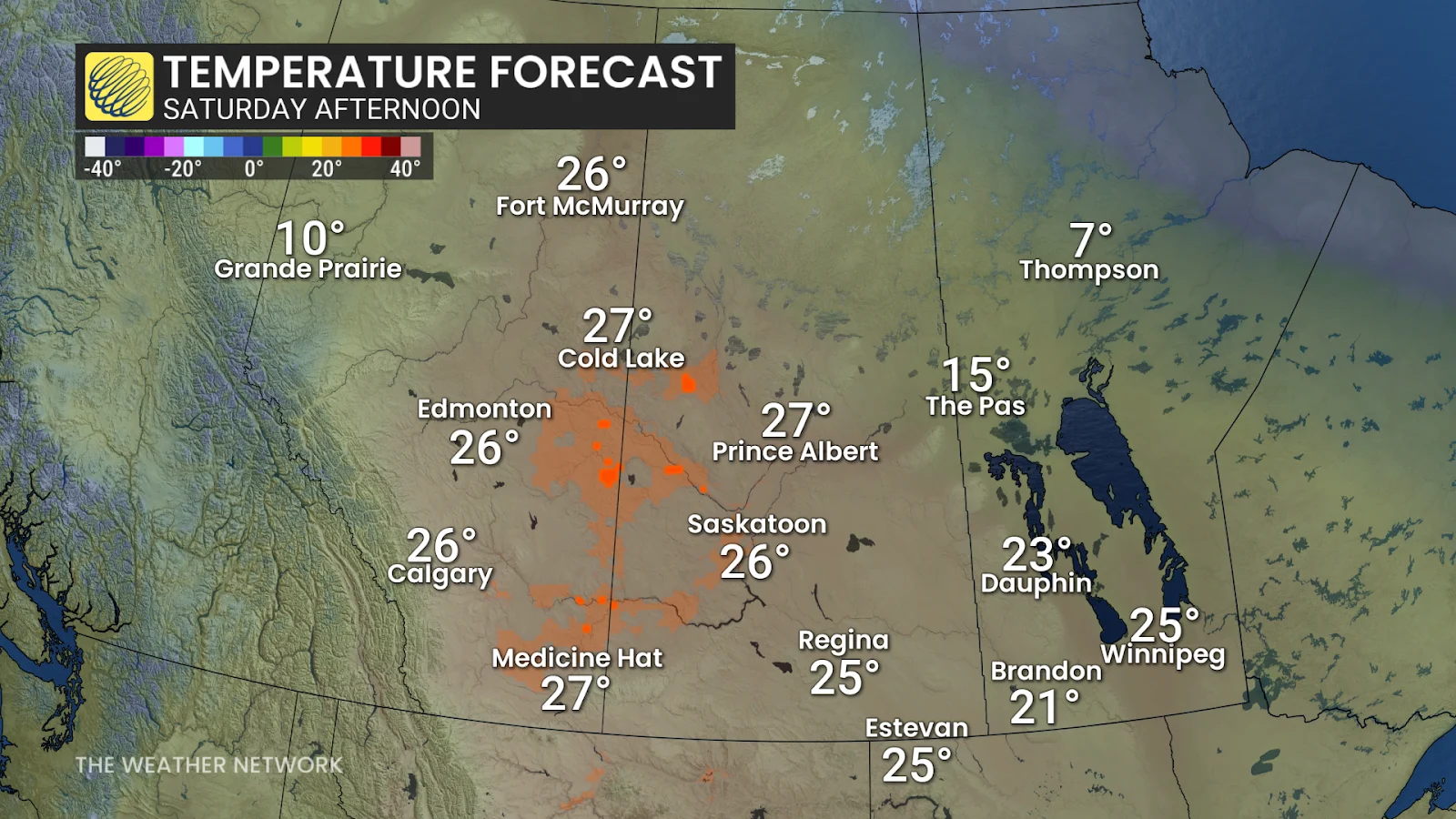 Prairies Saturday afternoon forecast high temperatures - April 30, 2025