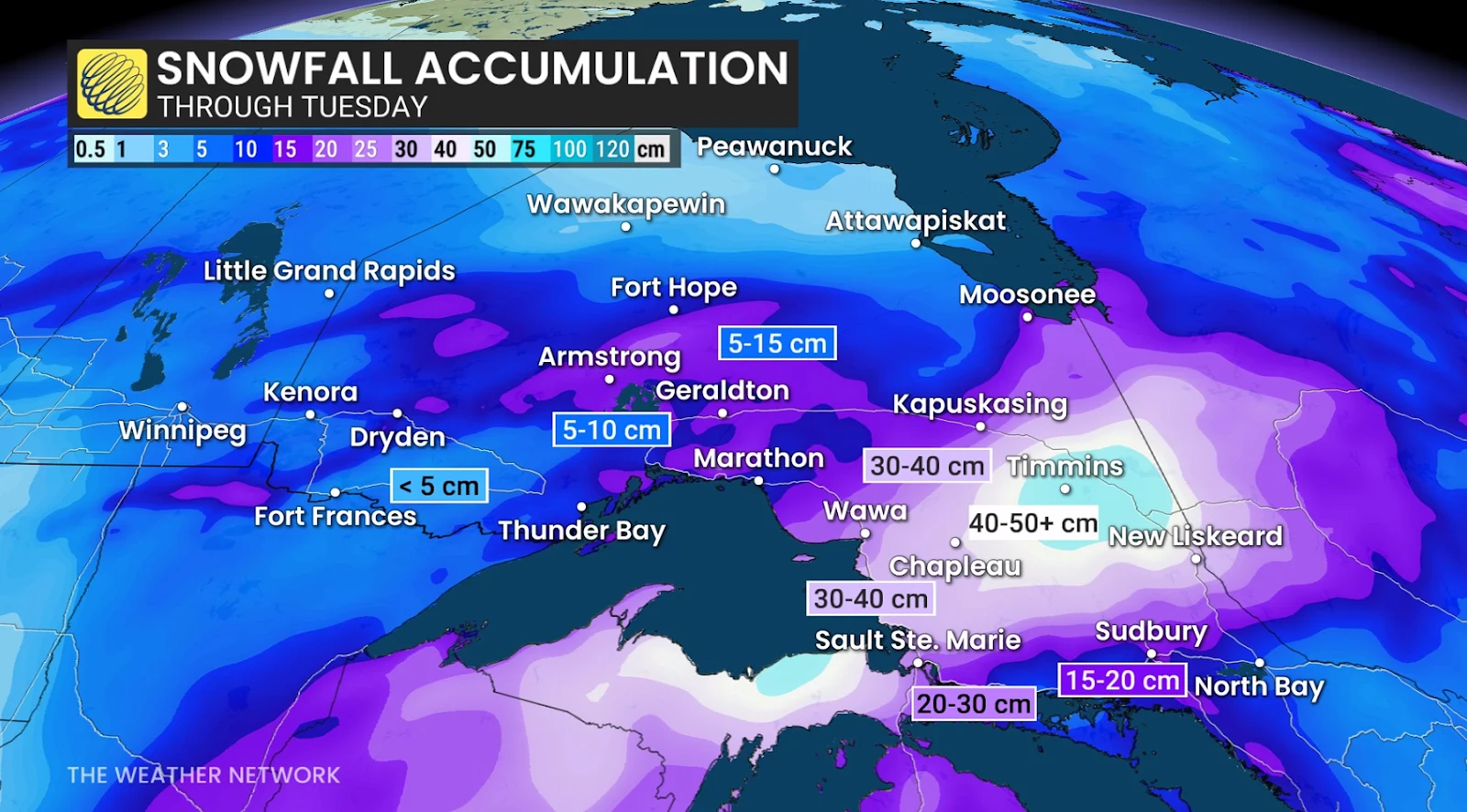 Ontario snowfall accumulations