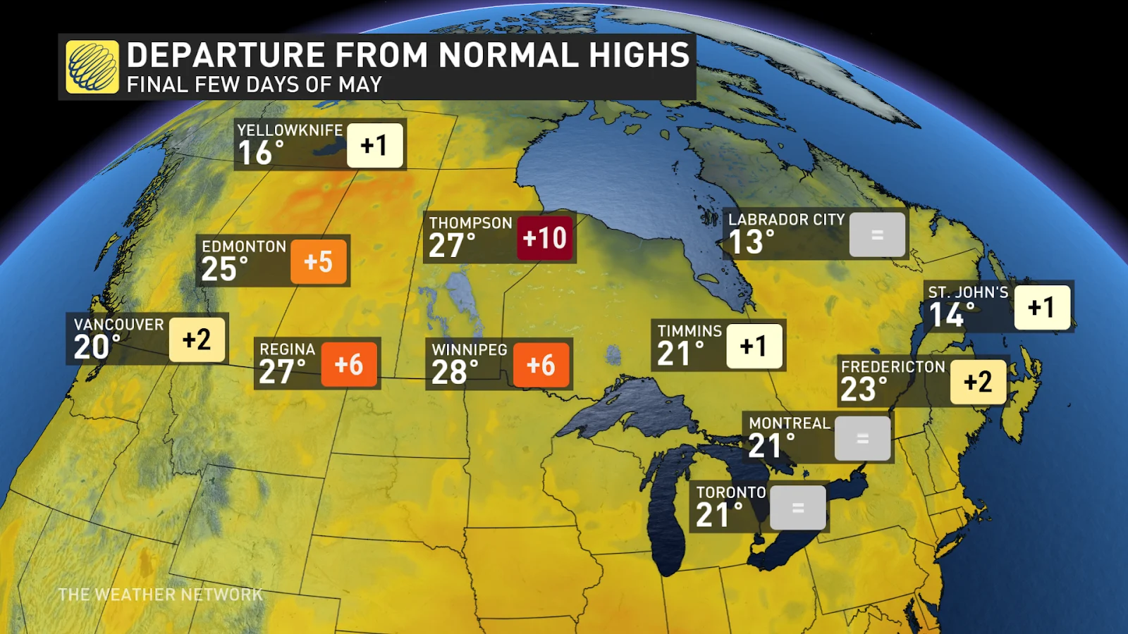 Canada forecast temperatures final days of May - May 23, 2025