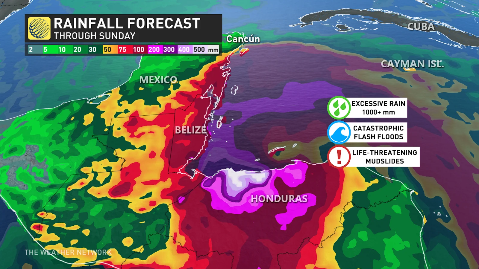 Tropical Storm Sara rainfall through Sunday