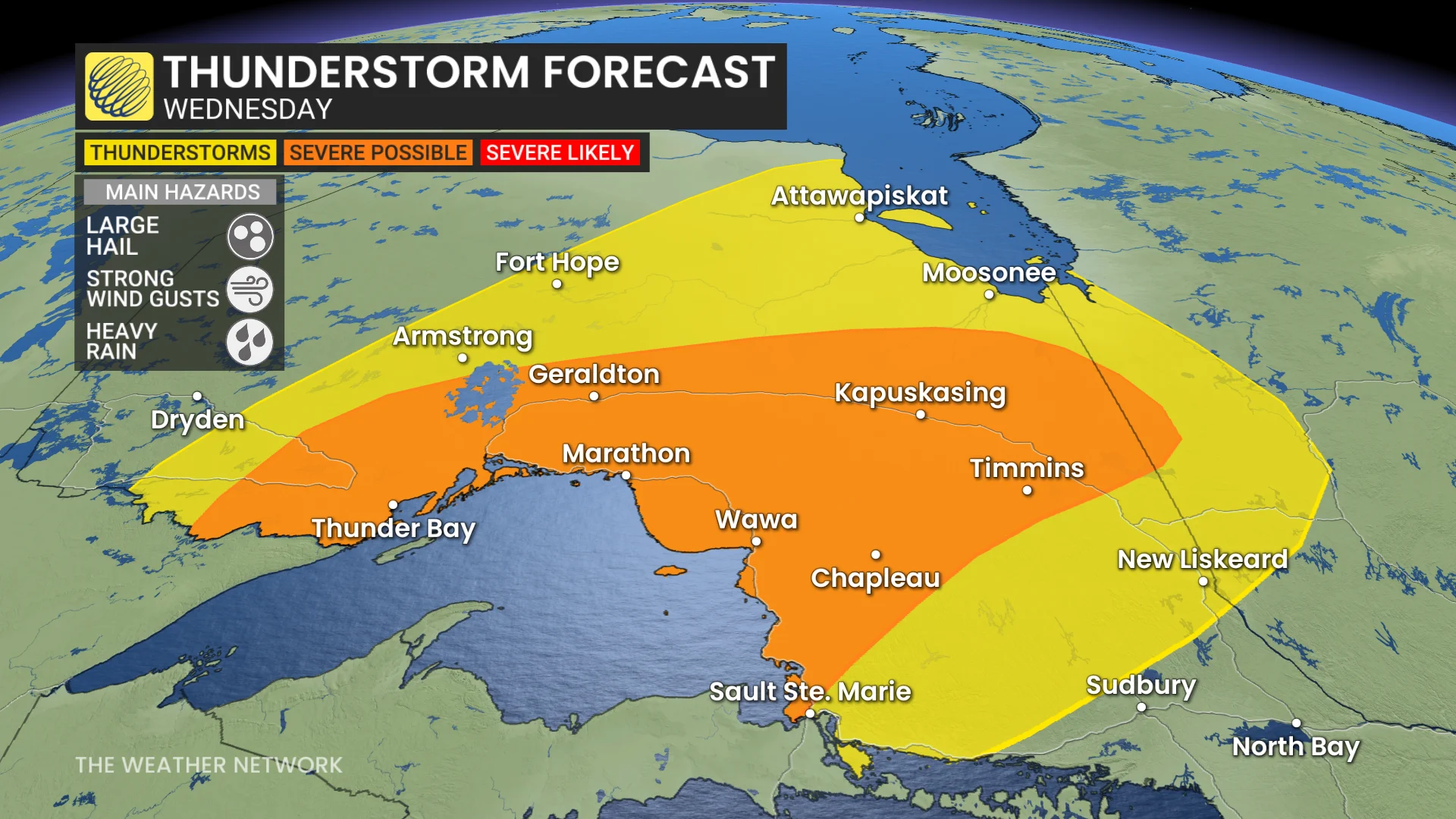 Northwestern Ontario storm risk map Wednesday