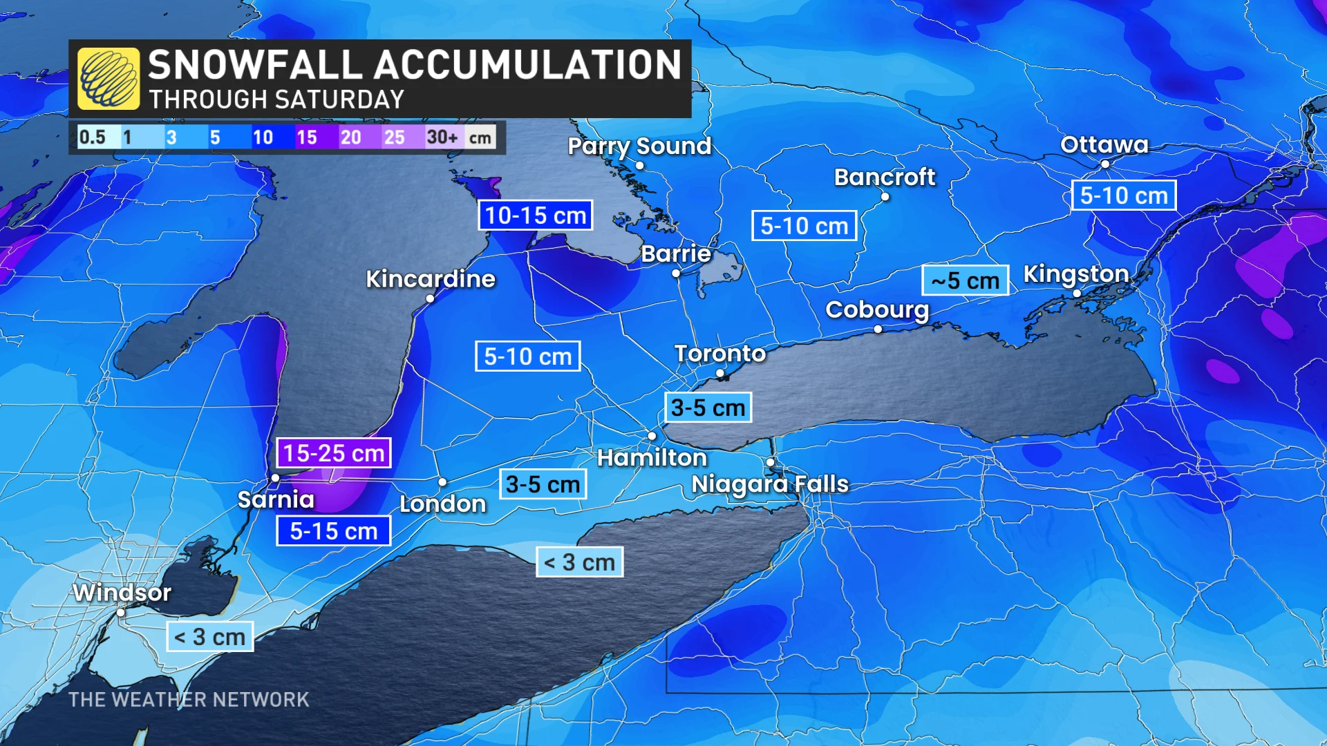 Through Saturday Ontario snowfall totals