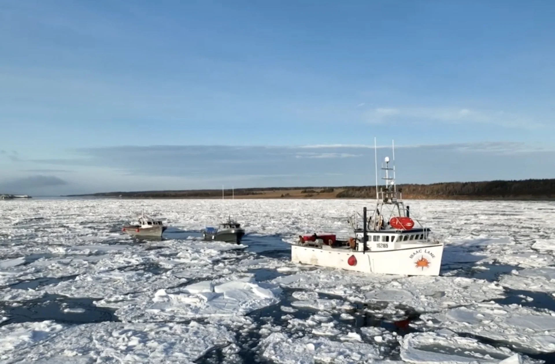 Drone footage captures East Coast ice rescue of snow crab fishing boats