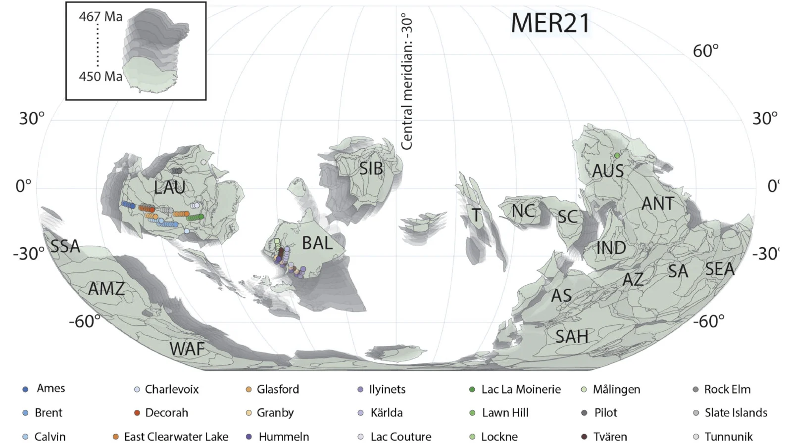 Ordovician-continents-impact-craters-Tomkins-et-al