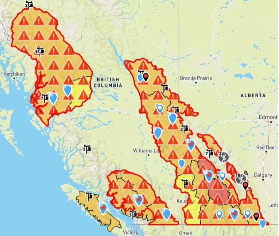 CBC: Avalanche risk across B.C. as of early Monday. (Avalanche Canada)