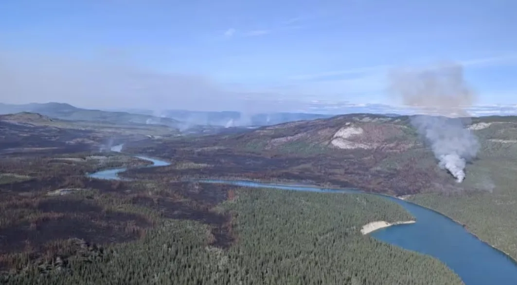 CBC: A view to the north from the south end of the Mt. Lewis wildfires on the Yukon River. (Government of Yukon)