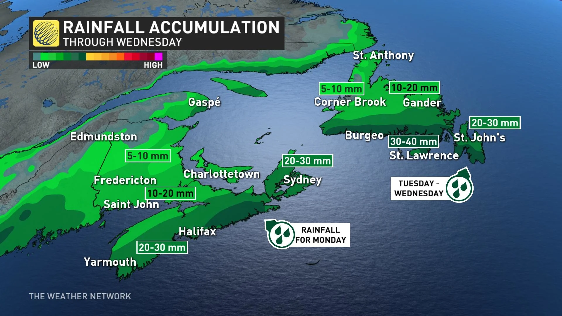 Atlantic Canada rainfall forecast
