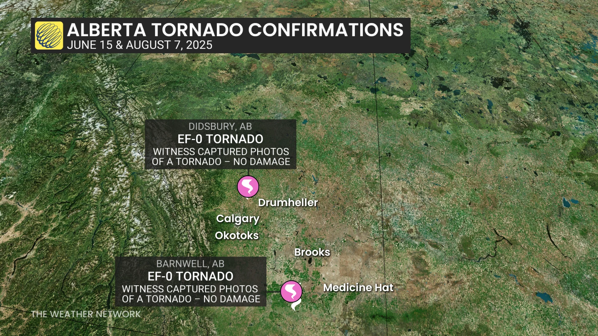 Alberta tornado confirmations June and August 2025