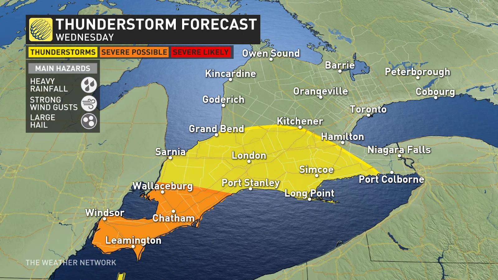Southern Ontario Wednesday storm risk map Aug 28 2024