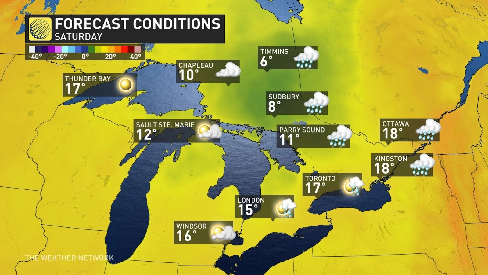 Ontario temperatures Saturday