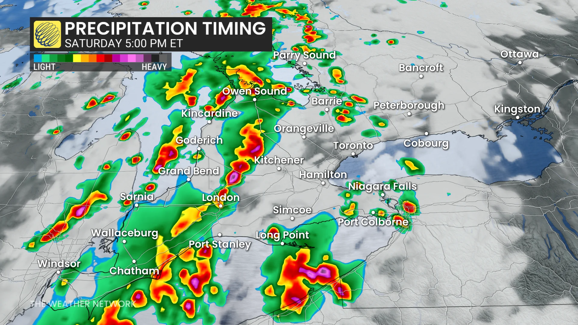 Southern Ontario Saturday evening forecast thunderstorms - Aug. 22, 2026