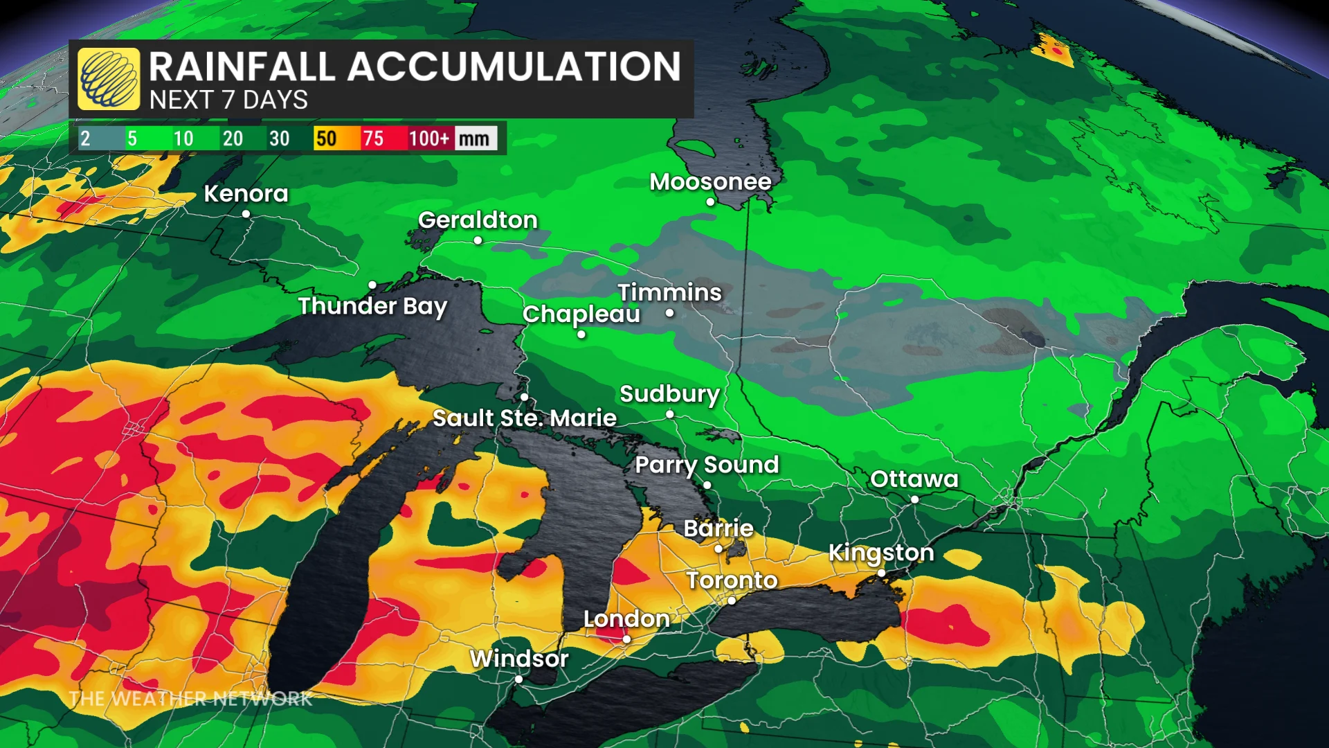 Ontario rainfall next seven days
