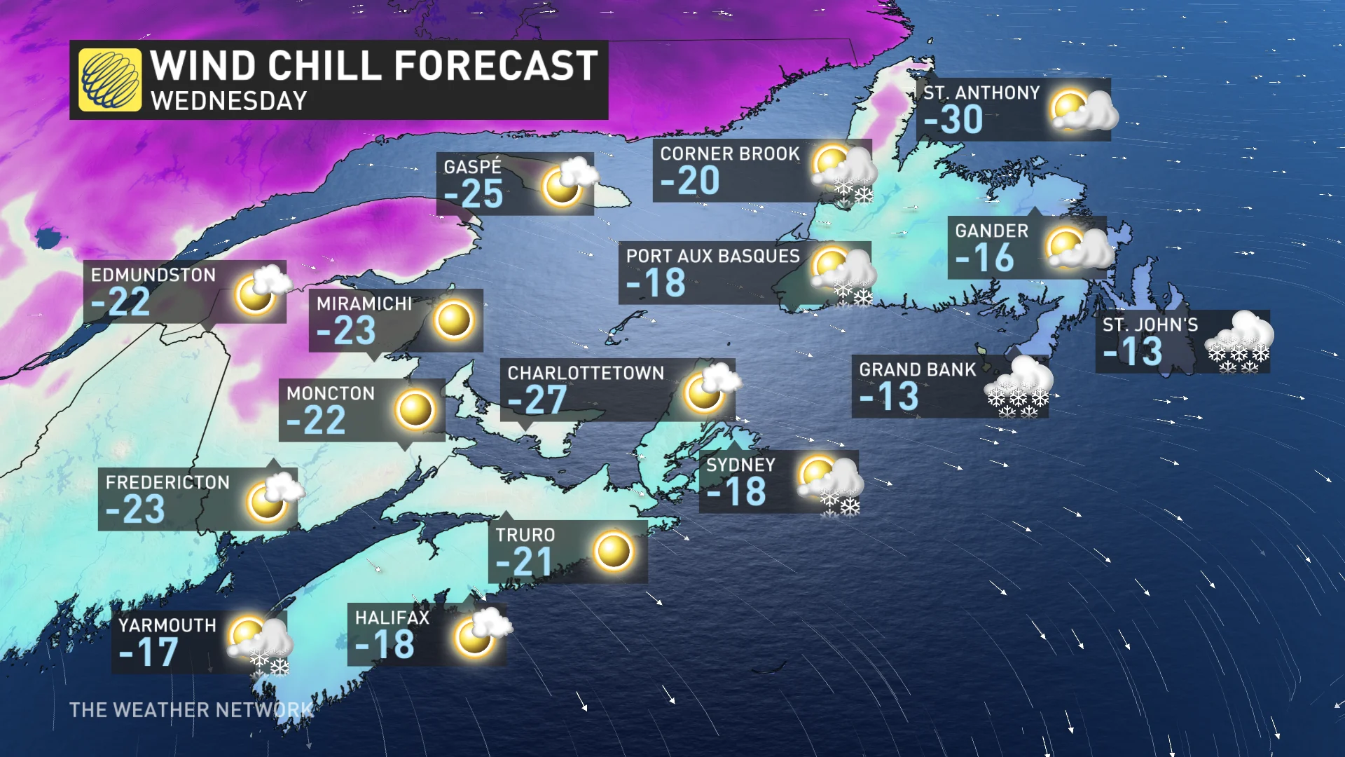 Baron - Atlantic Canada Wednesday wind chill forecast - Jan20