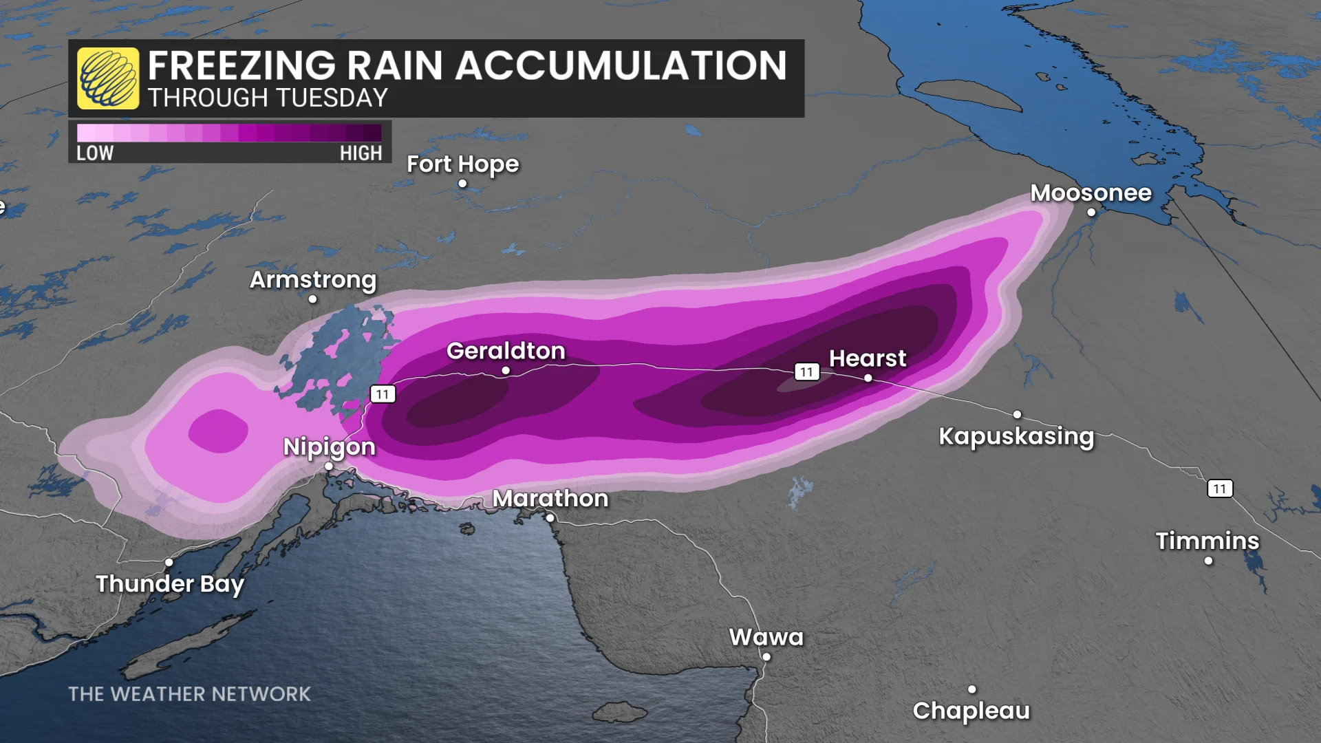 Northern Ontario Tuesday forecast freezing rain - May 18, 2026