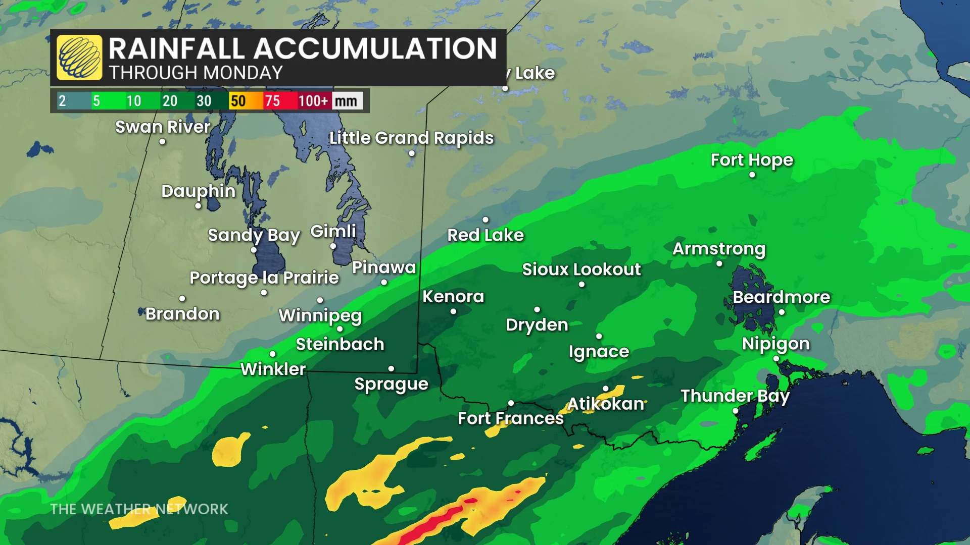 Ontario rainfall accumulation through Monday